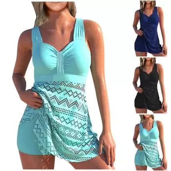 Женское однотонное кружевное бикини с разрезом и подушечкой на груди без стального бюстгальтера, четверной купальник XXXL темно-синий