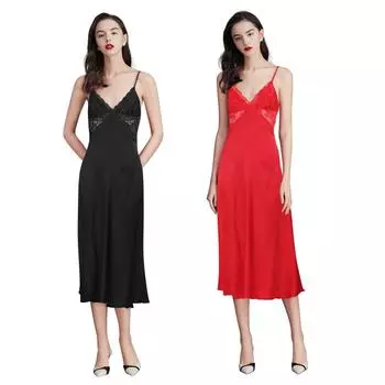 Женское однотонное кружевное длинное платье с подтяжками, повседневная ночная рубашка L