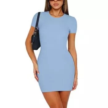 Женское однотонное летнее платье с коротким рукавом и V-образным вырезом вниз, повседневное короткое платье с карманами L