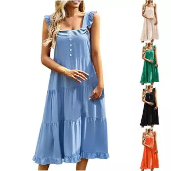 Женское однотонное модное повседневное весенне-летнее платье с коротким рукавом и v-образным вырезом M бежевый