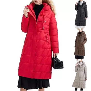 Женское однотонное модное повседневное зимнее теплое хлопковое пальто с капюшоном на молнии L чёрный