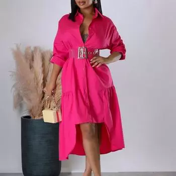 Женское однотонное модное свободное повседневное платье-рубашка на пуговицах с юбкой-нестандартной формы S белый