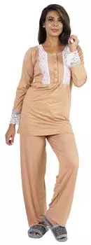 Женское однотонное ночное белье Bimba, комплект из 2 предметов одежды для сна, кружевной топ и пижама 3XL бежевый