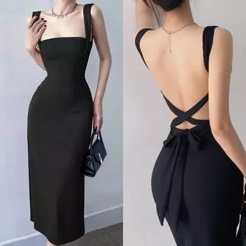 Женское однотонное облегающее платье с подтяжками и длинной юбкой с открытым ремешком на спине S хаки