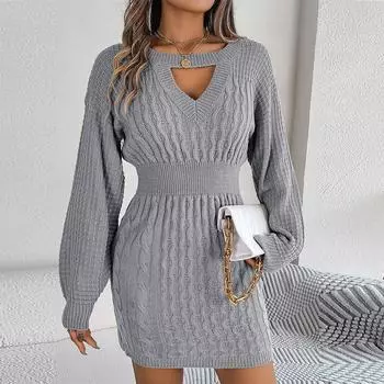 Женское однотонное облегающее платье-свитер с открытыми рукавами M