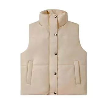 Женское однотонное пальто без рукавов, хлопковая куртка с застежкой-молнией и воротником-стойкой, жилет S