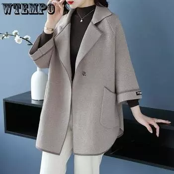 Женское однотонное пальто средней длины, женский кардиган, осенне-зимние утолщенные флисовые топы M чёрный