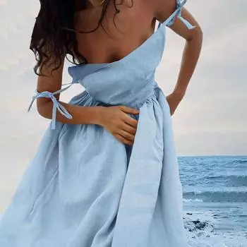 Женское однотонное платье без рукавов длиной до щиколотки с v-образным вырезом и высокой талией L абрикосовый