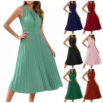 Женское однотонное платье без рукавов для отдыха, отпуска, путешествий, со шнуровкой, высокой талией, плиссированное, с ворсом M красный