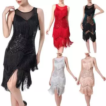 Женское однотонное платье без рукавов с кисточками и кисточками L чёрный