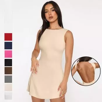 Женское однотонное платье без рукавов с открытой спиной S