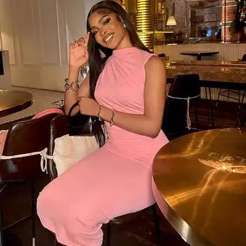 Женское однотонное платье без рукавов в европейском и американском стиле, круглый вырез, повседневный пуловер, юбка с одним швом L чёрный