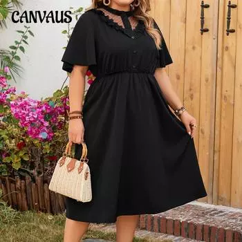 Женское однотонное платье больших размеров с V-образным вырезом и кружевным вырезом, элегантное платье XL чёрный