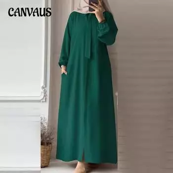 Женское однотонное платье большого размера с длинными рукавами и лацканами свободного покроя S зелёный