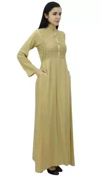 Женское однотонное платье джилбаба с карманами и воротником-стойкой Bimba, полный рукав 10 фиолетовый