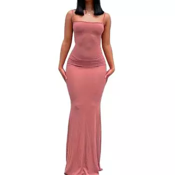 Женское однотонное платье-майка без рукавов на тонких бретельках, длинное облегающее платье, летнее вечернее платье XS чёрный