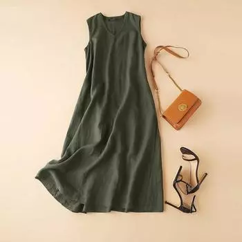 Женское однотонное платье макси с V-образным вырезом, повседневное свободное платье без рукавов для лета и весны, женская одежда XXXXXL синий