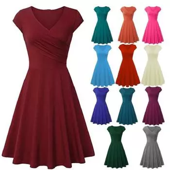 Женское однотонное платье-миди с v-образным вырезом и коротким рукавом на весну и лето, простое свободное платье миди S
