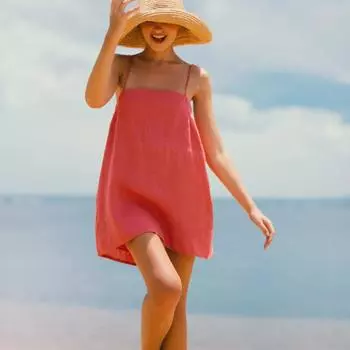 Женское однотонное платье на подтяжках из хлопка и льна, удобное платье для отпуска S