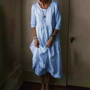 Женское однотонное платье с высокой талией и плиссировкой, свободное, литературные платья S чёрный