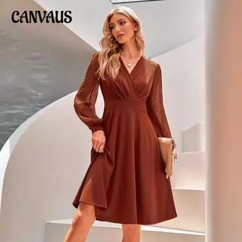 Женское однотонное платье-жаккард с V-образным вырезом на весну и осень S чёрный