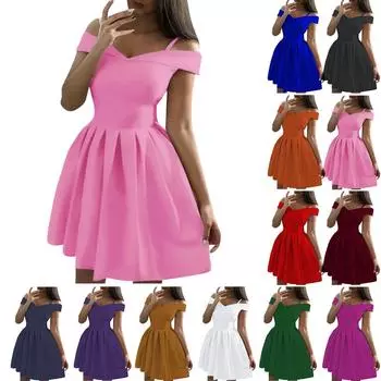 Женское однотонное плиссированное платье без рукавов без бретелек на талии, сексуальное платье L чёрный