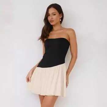 Женское однотонное плиссированное платье-футляр в стиле пэчворк S чёрный