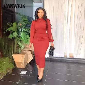 Женское однотонное плиссированное платье Temperament Personality с разрезом на рукаве Slim One Step S красный