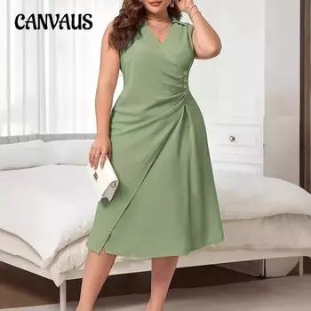 Женское однотонное плиссированное платье-жилет больших размеров, летние элегантные платья без рукавов