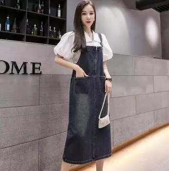 Женское однотонное повседневное джинсовое платье средней длины с высокой талией, без рукавов сзади 5XL темно-синий