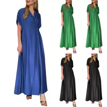 Женское однотонное повседневное платье M зелёный