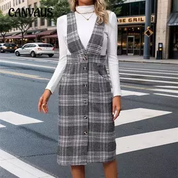 Женское однотонное повседневное платье со спинкой, осенне-зимнее платье с клетчатой спинкой S чёрный