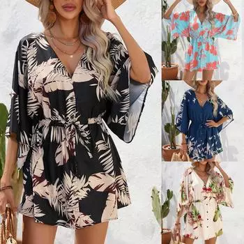 Женское однотонное повседневное удобное трикотажное тонкое мини-платье без рукавов с v-образным вырезом L бежевый