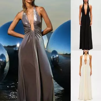 Женское однотонное сексуальное перспективное платье с глубоким вырезом без рукавов для горячих девушек S