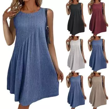 Женское однотонное шерстяное платье в полоску без рукавов L чёрный