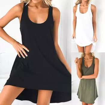 Женское однотонное спортивное повседневное платье-юбка без рукавов с U-образным вырезом на спине L зелёный