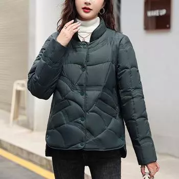 Женское однотонное теплое хлопковое пальто с воротником-стойкой и длинными рукавами и карманами, хлопковая куртка L