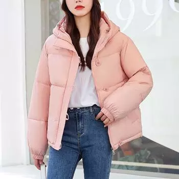Женское однотонное теплое хлопковое пальто с воротником-стойкой и длинными рукавами и карманами, хлопковая куртка M розовый