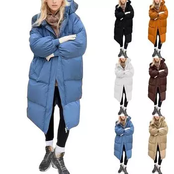 Женское однотонное толстое свободное длинное выше колена стеганое пальто Bread Coat L чёрный