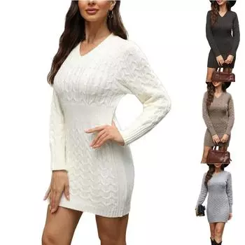 Женское однотонное трикотажное платье с V-образным вырезом, длинное трикотажное платье с бисером и запахом на бедрах L чёрный