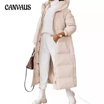 Женское однотонное удлиненное хлопковое пальто с капюшоном, модная куртка на молнии с длинными рукавами и карманами S чёрный