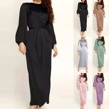 Женское однотонное женское платье-туника, атласное мусульманское длинное платье L зелёный