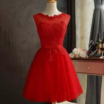 Женское официальное свадебное платье подружки невесты, вечернее бальное платье для выпускного вечера, коктейльное платье S красный