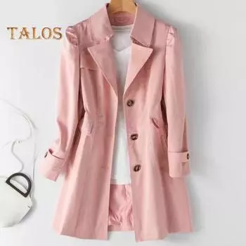 Женское осенне-весеннее пальто, приталенное, однобортное, однотонное, с отложным воротником, карманами, средней длины, в корейском стиле, верхняя куртка для отдыха на природе XL бежевый