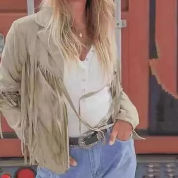 Женское осенне-весеннее пальто с бахромой и кисточками, однотонный кардиган с длинным рукавом и вырезом на воротнике, облегающий короткий женский пиджак XL белый