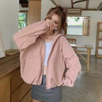 Женское осенне-весеннее пальто свободного покроя, однотонное, на молнии, с длинными рукавами, с капюшоном, карманами, гладкая поверхность, дорожная куртка для отдыха на природе