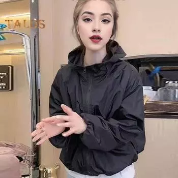 Женское осенне-весеннее пальто свободного покроя, однотонное, на молнии, с длинными рукавами, с капюшоном, карманами, гладкая поверхность, дорожная куртка для отдыха на природе L чёрный