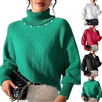 Женское осенне-зимнее базовое пальто с однотонным верхом и жемчужными бусинами для ногтей, свитер с высоким воротом XL чёрный