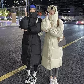 Женское осенне-зимнее длинное хлопковое пальто, свободное и утолщенное студенческое пуховое хлопковое пальто выше колена M хаки
