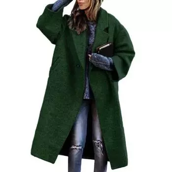 Женское осенне-зимнее длинное шерстяное пальто с лацканами и длинными рукавами, однотонное пальто с принтом на одной пуговице, свободное покрой, офисное женское пальто M розовый